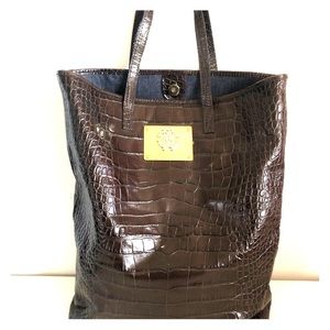 Roberto Cavalli Brown Snakeskin Leather Tote